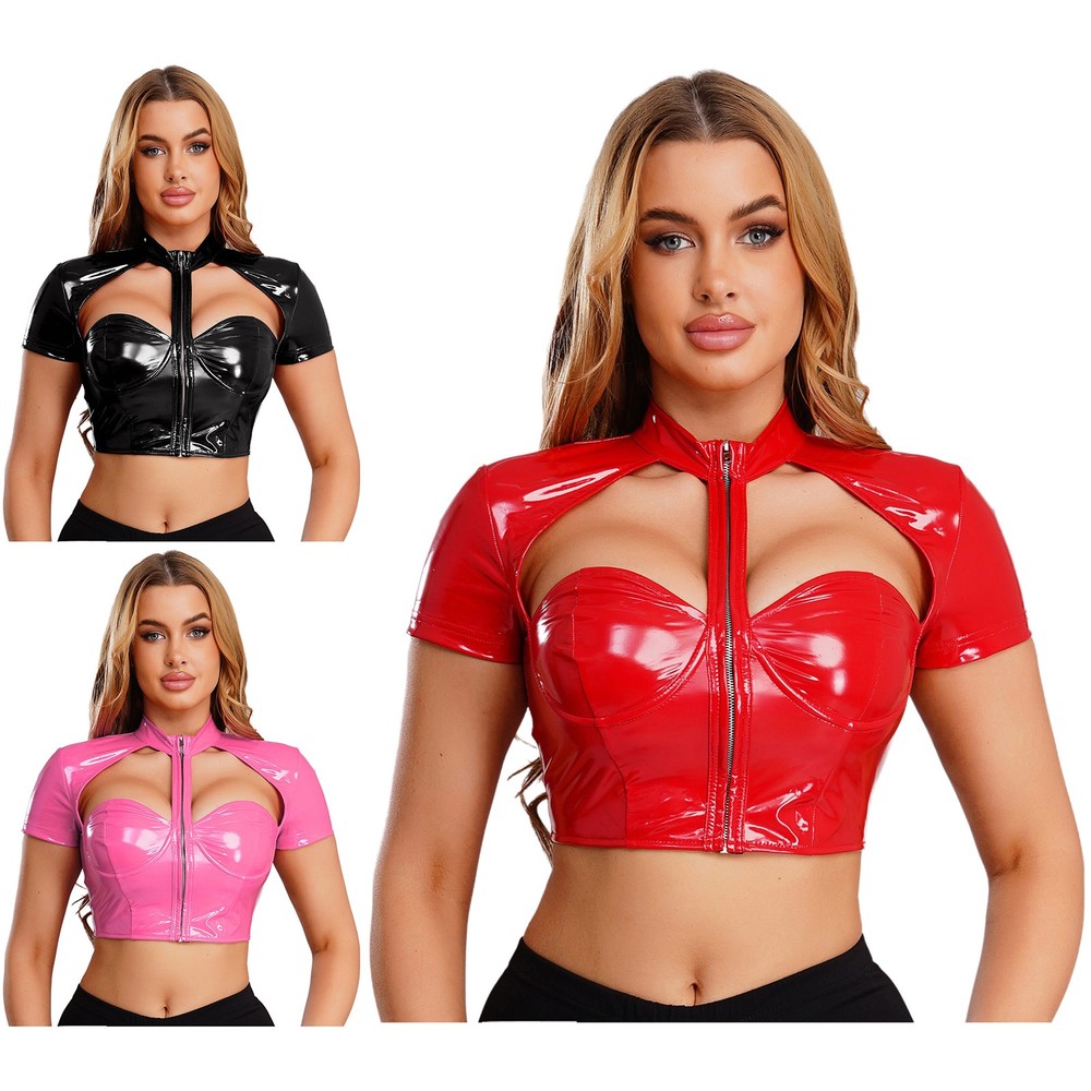 Women Bustier Rave Top Gothic Vest Patent Party Adult Clubwear Zipper Carnivals