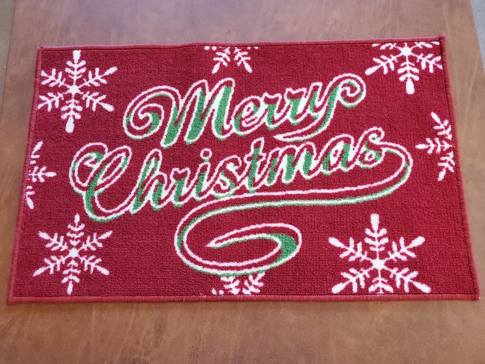 Rubber Welcome Door Mat, Decorative Indoor Outdoor Merry Christmas Doormat Red