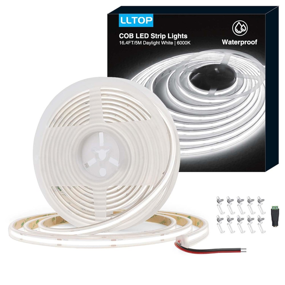 COB LED Strip Lights Waterproof IP67 DC24v Daylight White 6000K 16.4ft/5m Hig...