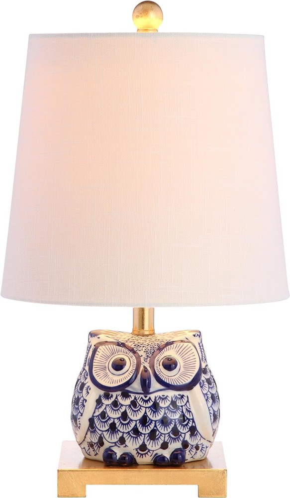Jonathan Y Justina 16-Inch Ceramic Mini LED Table Lamp in Blue & White