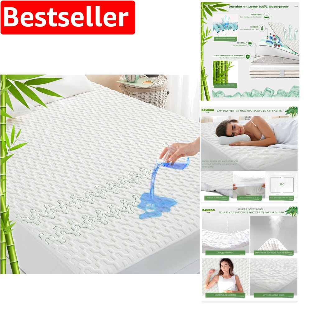Breathable Full Size Cooling Bamboo Mattress Protector - Waterproof Rayon Cover