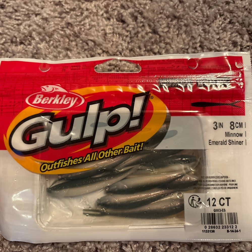 Berkley Gulp 3 Split Tail Minnow Fishing Bait in Emerald Shiner Color