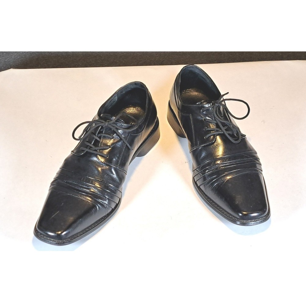 Stacy Adams Mens Black Leather Square Toe Lace Up Oxford Dress Shoes 10.5