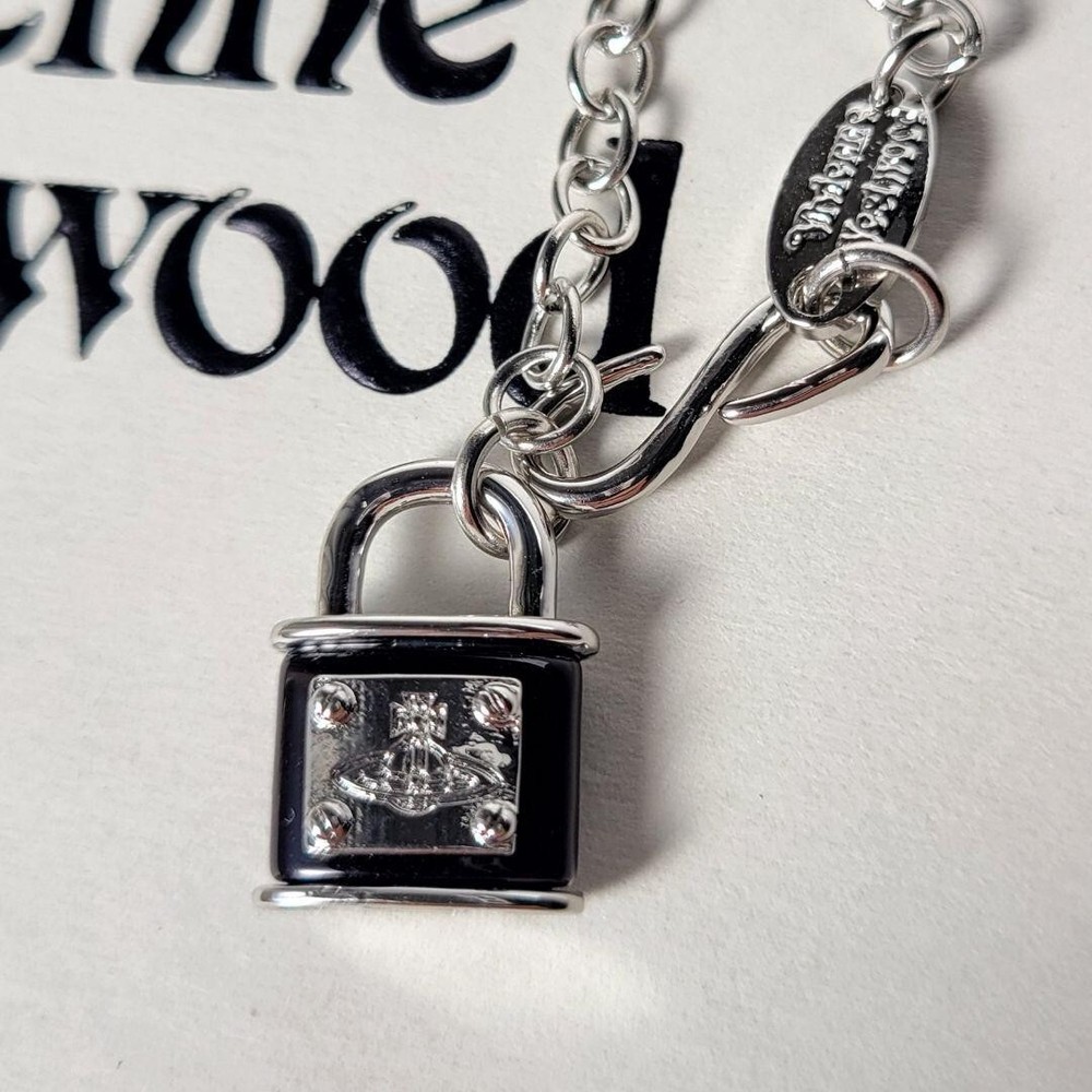 Vivienne Westwood Black and Silver Padlock Necklace Mint Condition