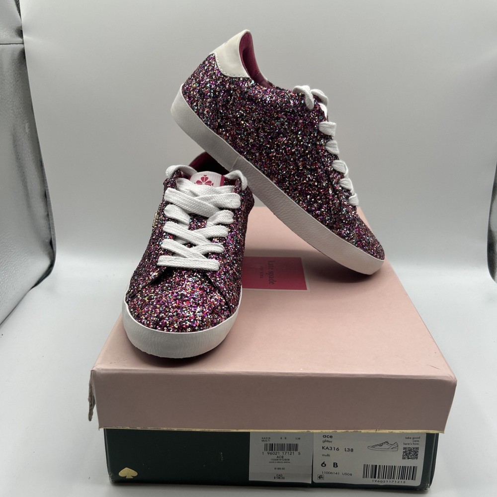 NEW Kate Spade Ace Pink Glitter Sneakers, Women’s SZ: 6 M, NEW/DEFECTS