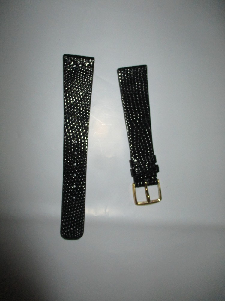 watchstrap watch band strap 19mm genuine lizard black  exotic gold