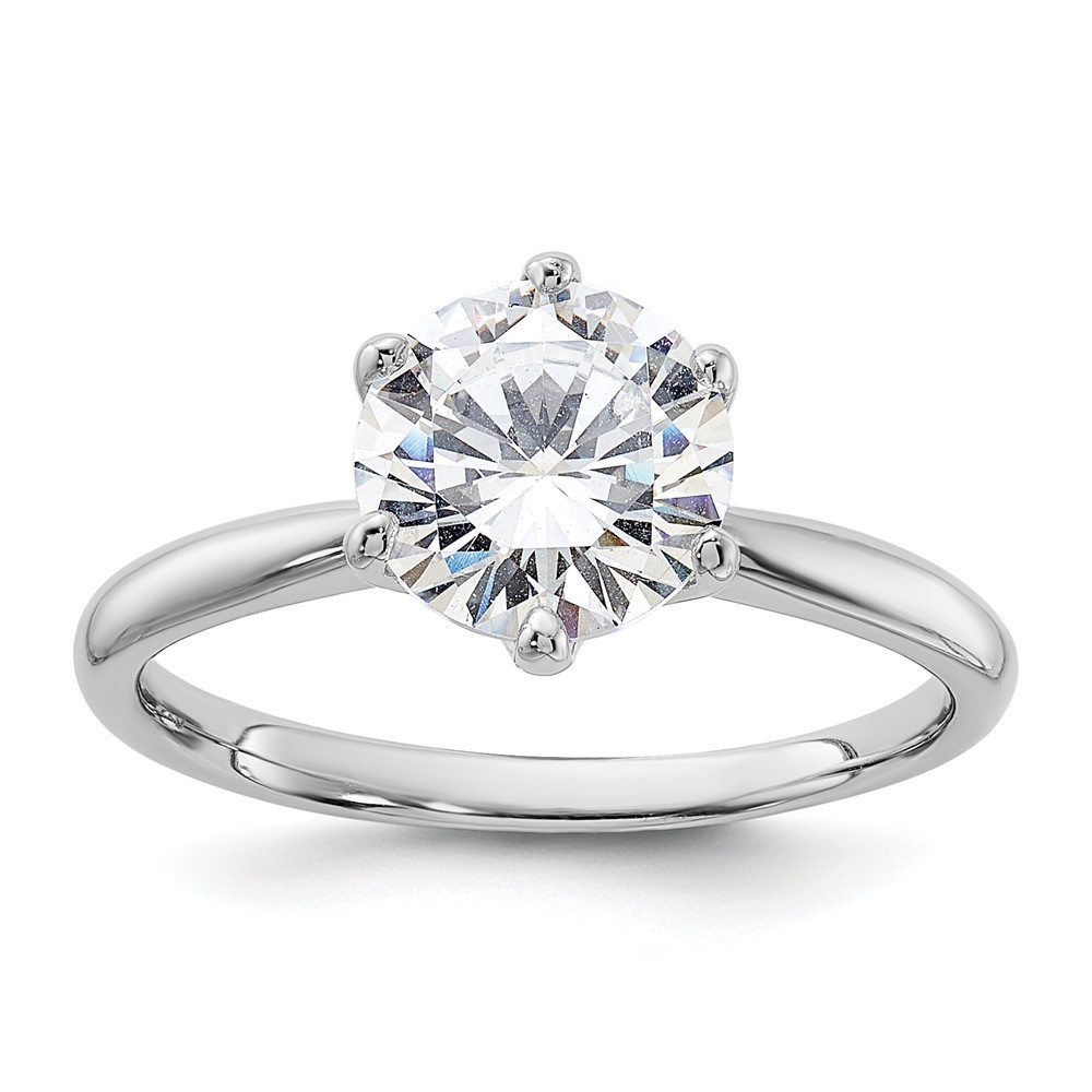 Sterling Silver Rhodium-plated 9mm Cubic Zirconia Prong Solitaire Ring Size 6