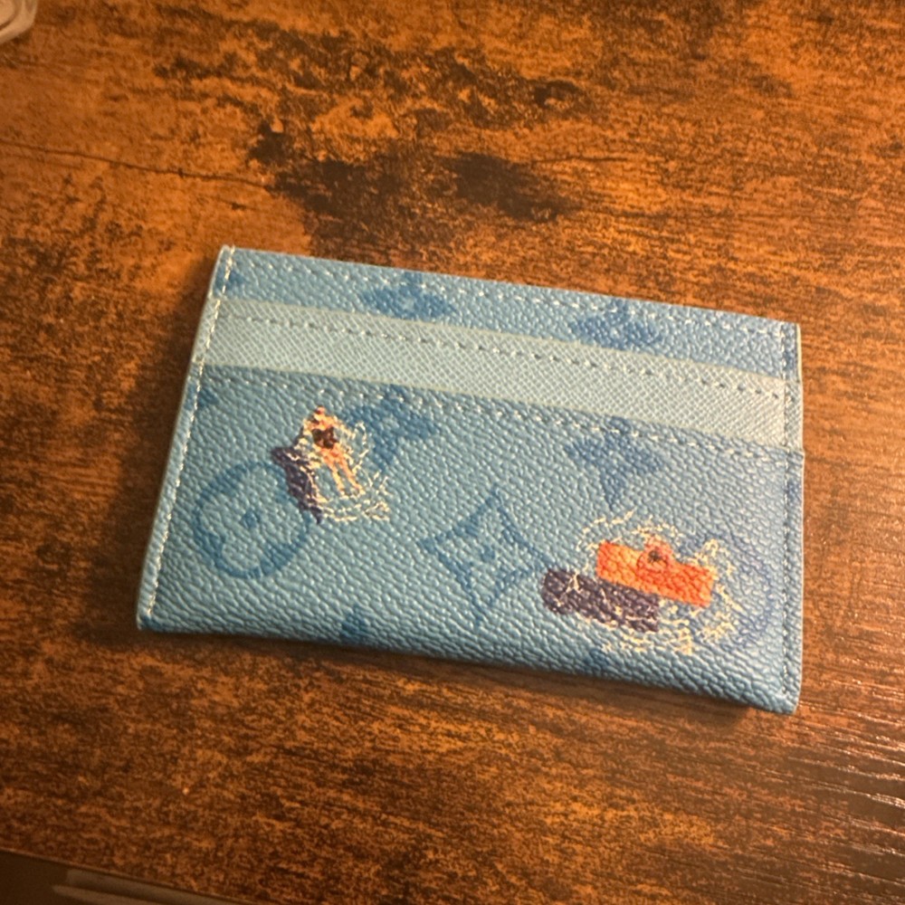 Louis Vuitton Blue Card Holder Wallet Logo Print Credit Card Men's “Pool” theme