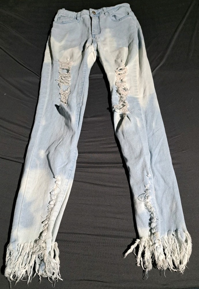 Shein Jeans Xs Womens Skinny Tapered Distressed High Rise Blue Stretch 26 X 28