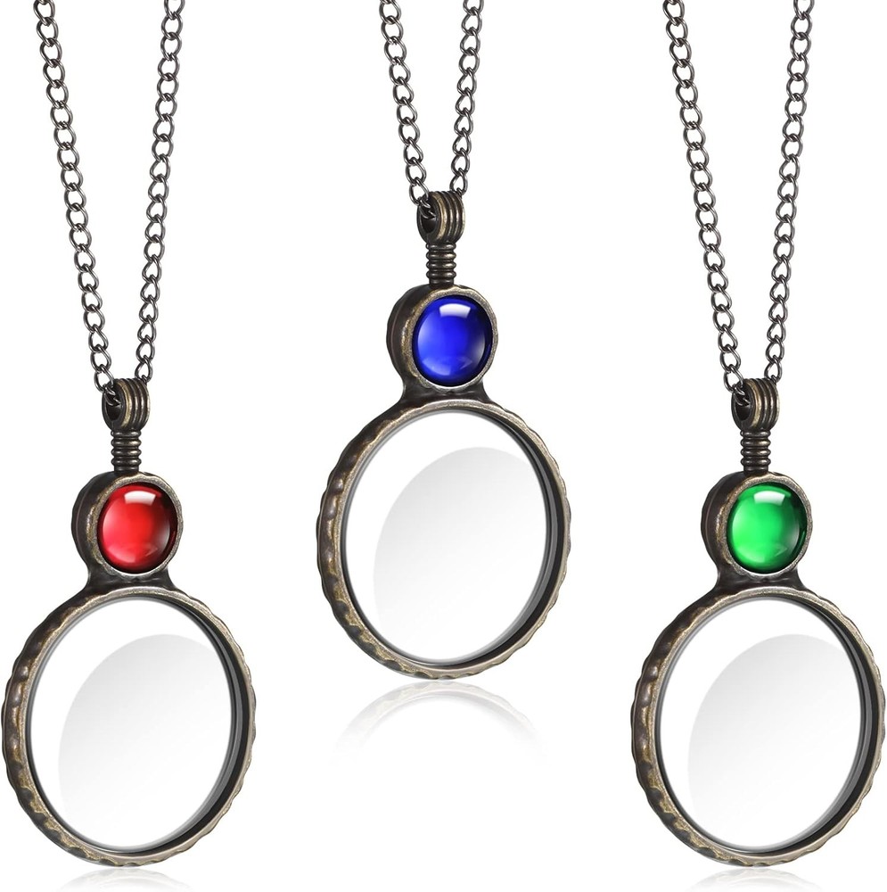 3 Pcs Vintage Magnifying Glass Necklace Pendant for Reading & Crafts