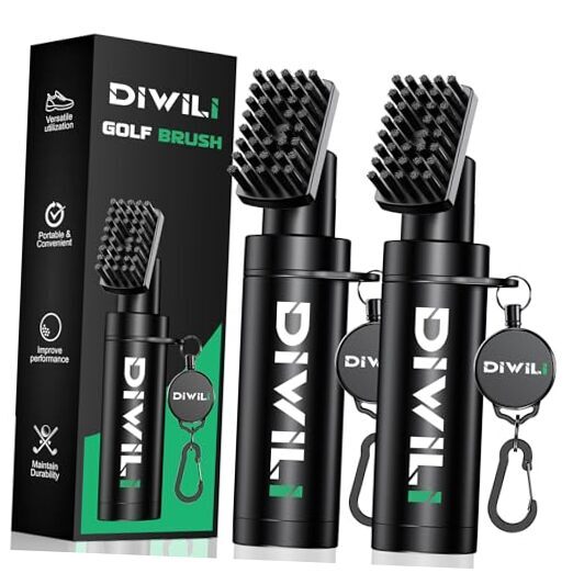 Pro Golf Club Cleaner Brush Set with Retractable Clip and 5 Oz Black Brush 2Pcs