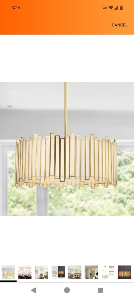 Gold Chandelier 4-Light, Pendant Lighting Fixture with Tiffany Glass Shade, 16”