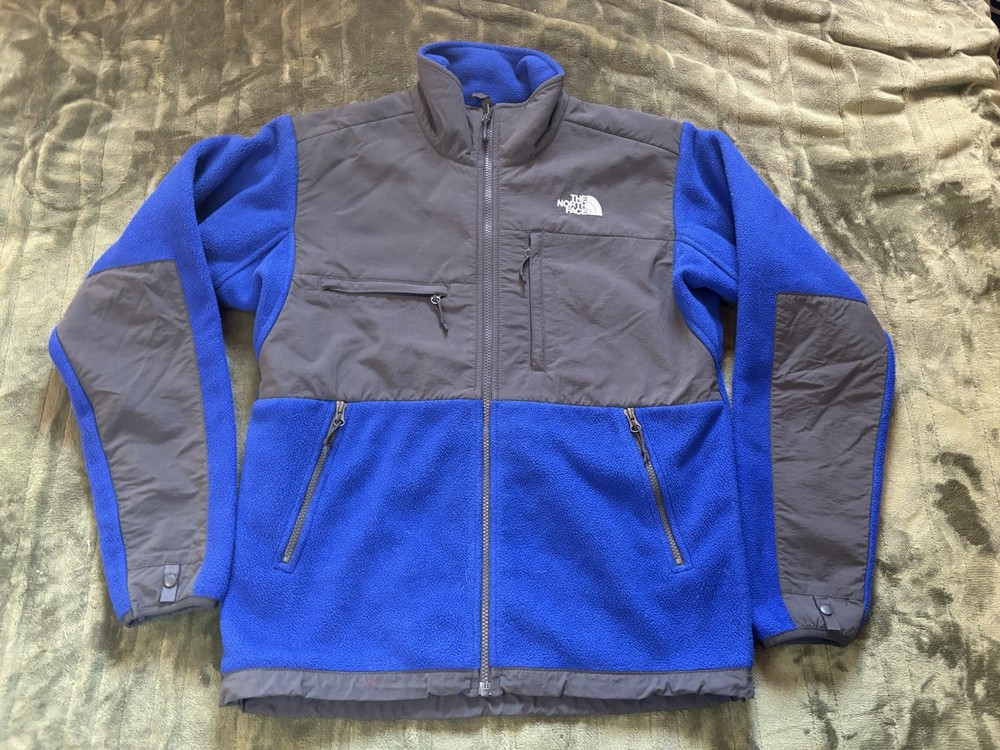 North Face Denali Jacket Mens Small Blue Gray Full Zip Fleece Polartec Winter
