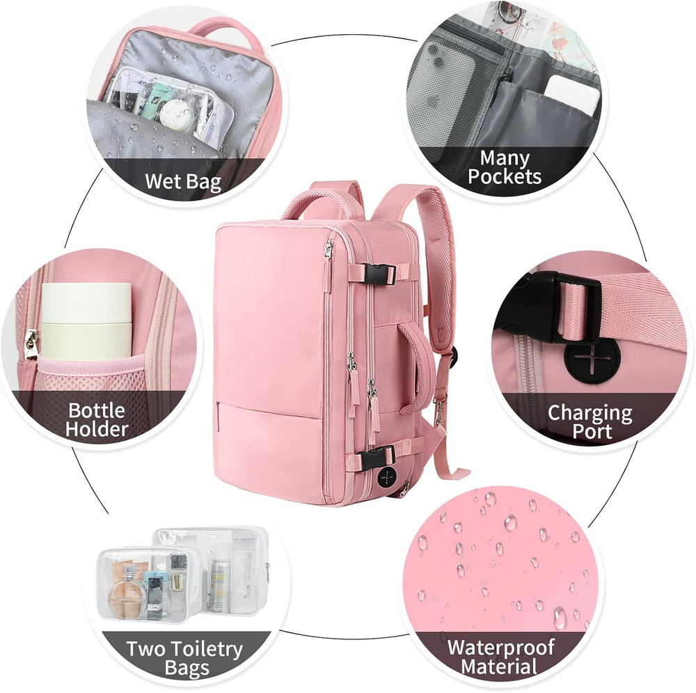 40L Women's Travel Backpack with 17in Laptop Compartment & TSA Approved Design Includes 2 Toiletry Bags
