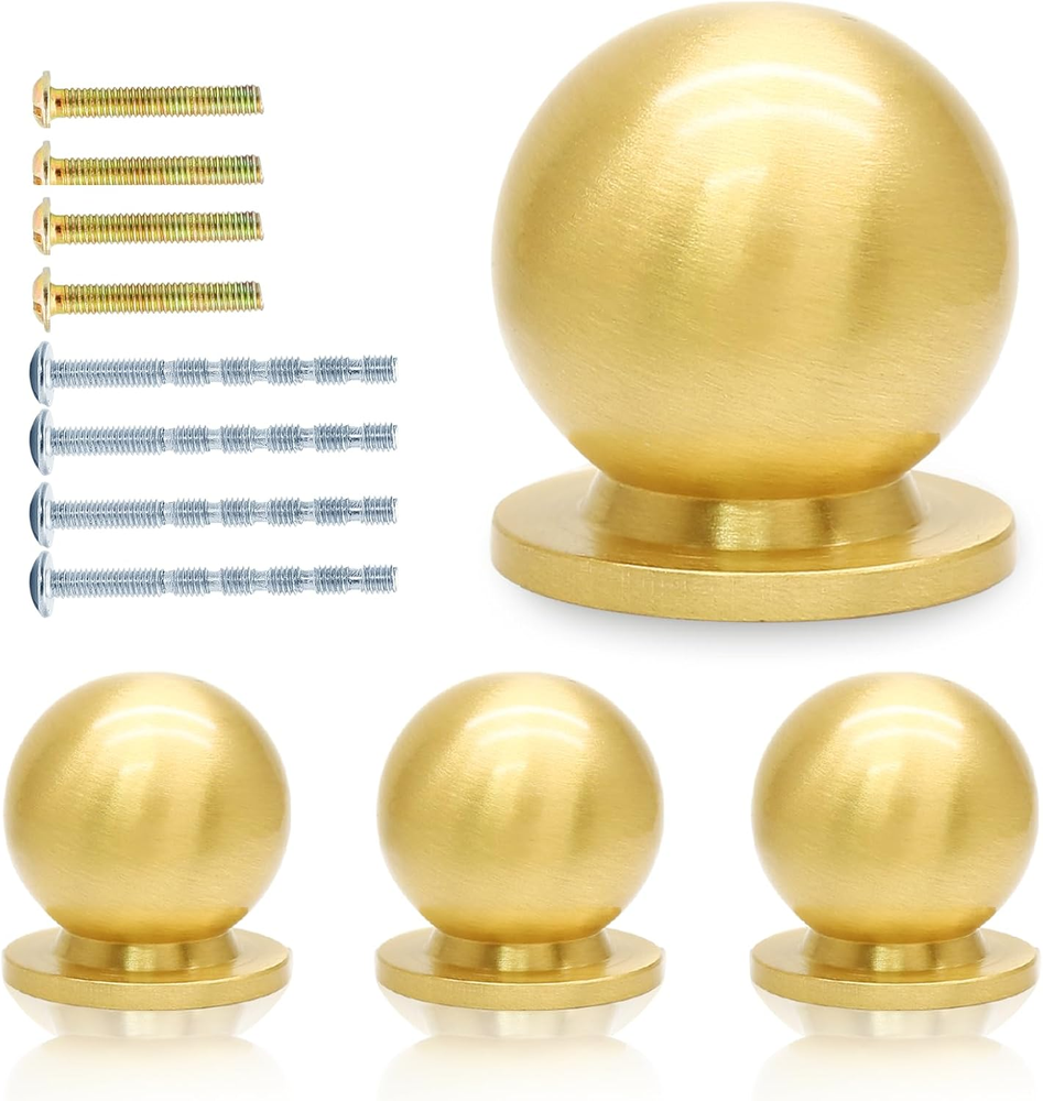 4 Packs Mini round Solid Brass Knobs, 5/8 Inch Diameter Brass Pulls, G