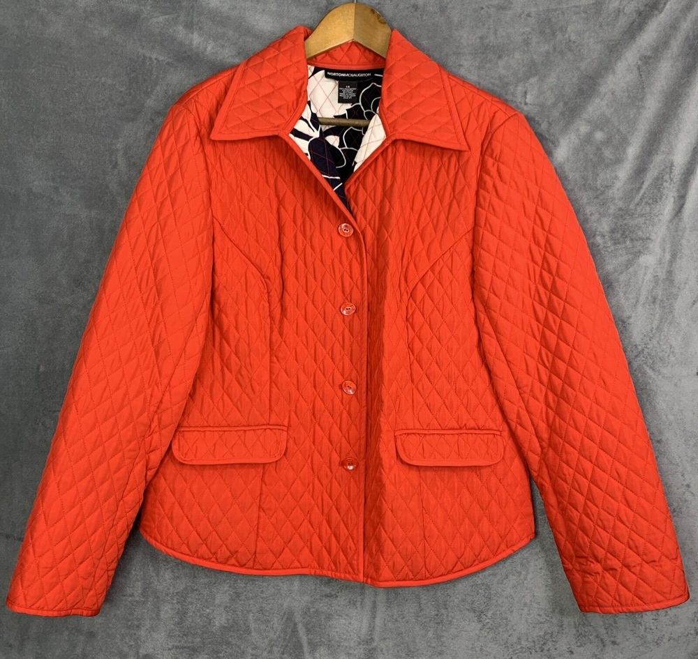 Norton McNaughton Womens Red Quilted Button Front Jacket Size 14 Pockets