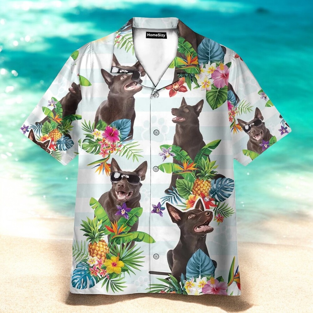 Australian Kelpie Hawaiian Shirt with Tropical Flower Design