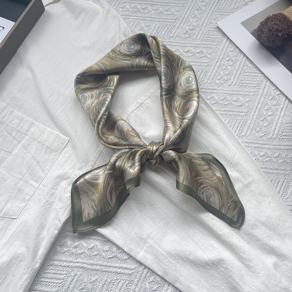 100% Silk Scarf Women Fashion Abstract Vortex Kerchief Headscarf Wrap Bandana