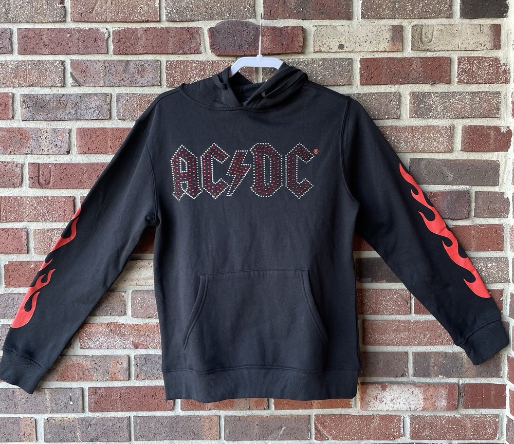 AC/DC Highway To Hell Rhinestone Hoodie Black Sz Small Black And Red