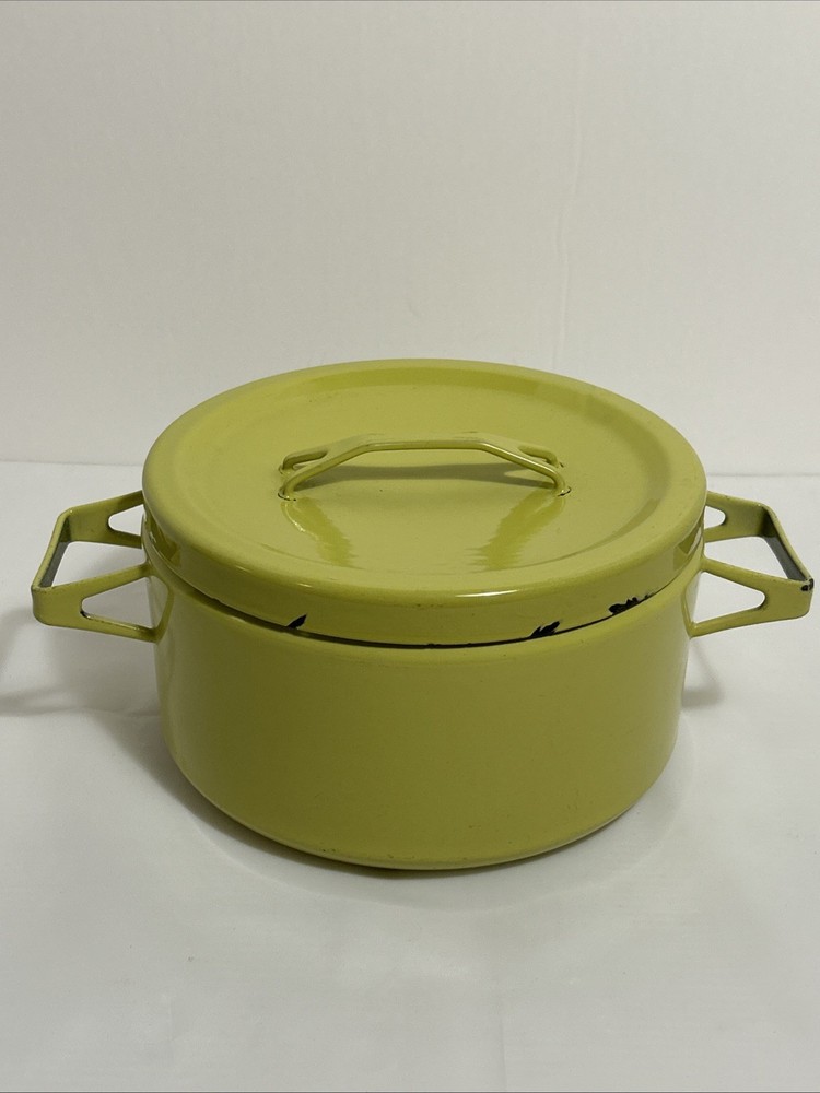 Vintage Finel Dutch Oven in Chartreuse Green Enamel Stock Pot  