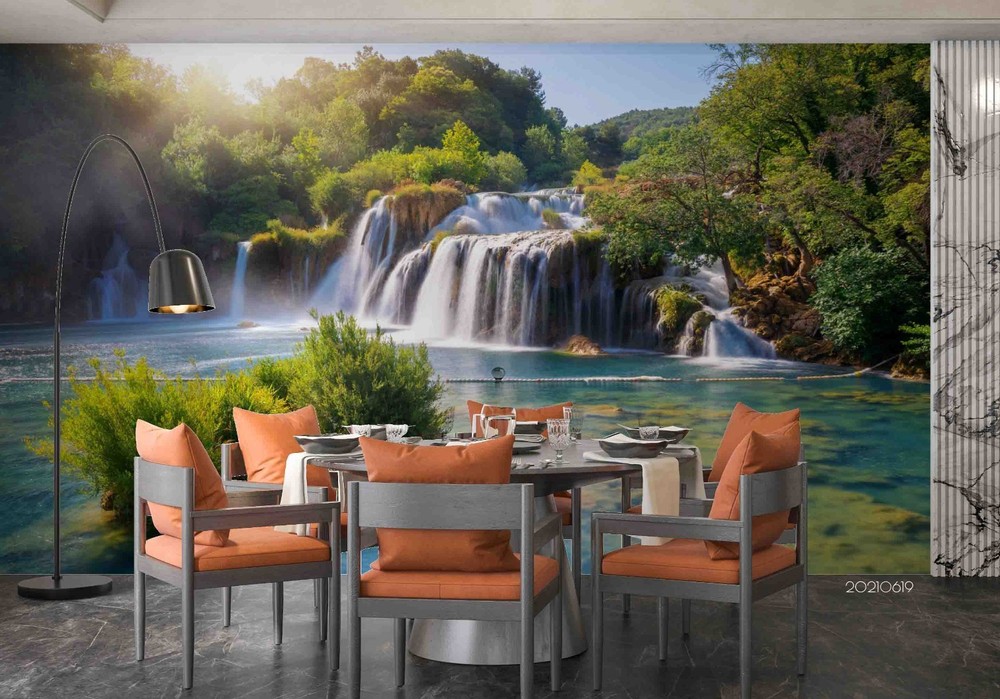 3D Forest Waterfall River Landscape Wall Murals Wallpaper Murals Wall Sticker