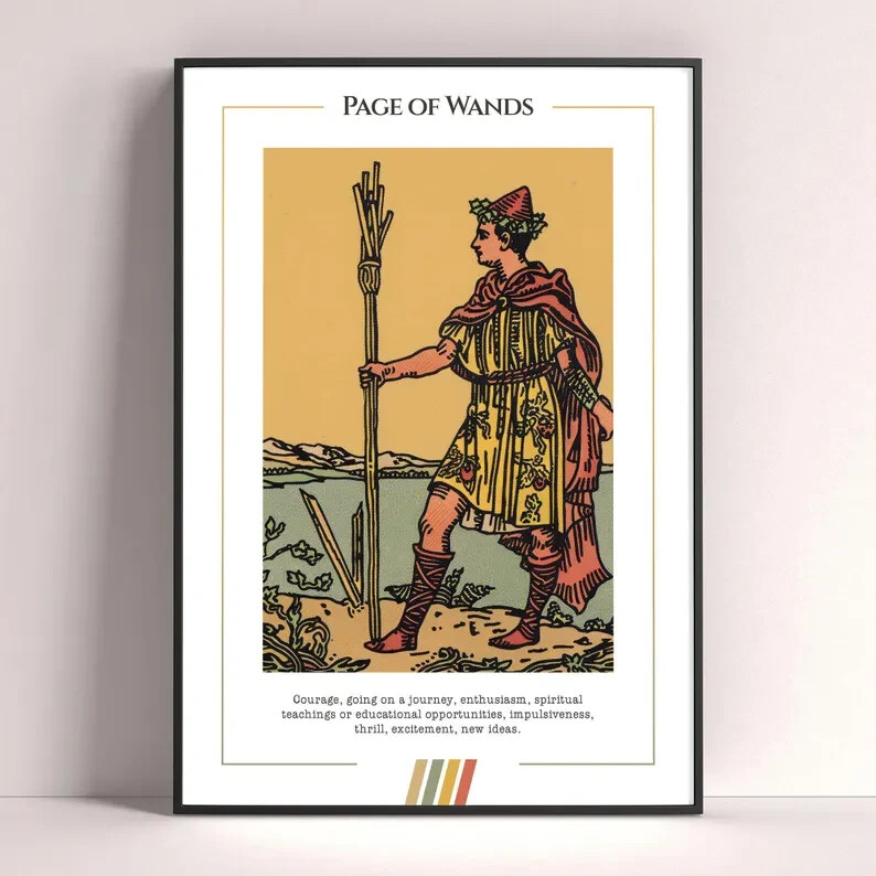 Page of Wands Tarot Card Art Print Digital Download Tarot Poster