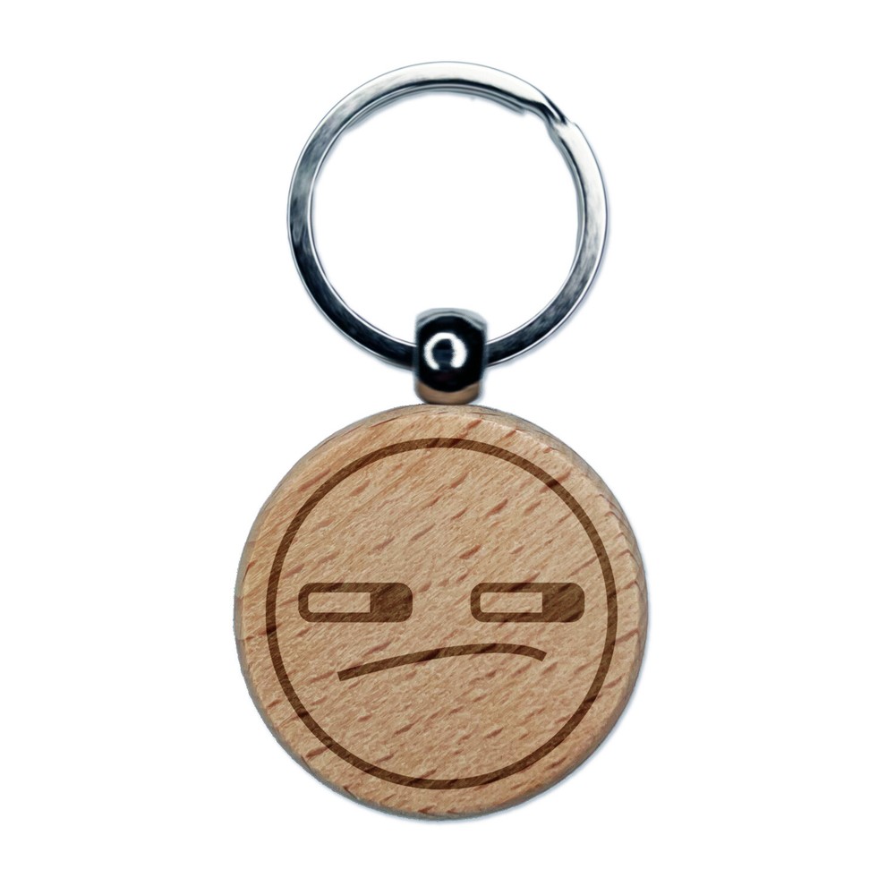 Kawaii Cute Suspicious Face Wooden Round Keychain Charm Tag