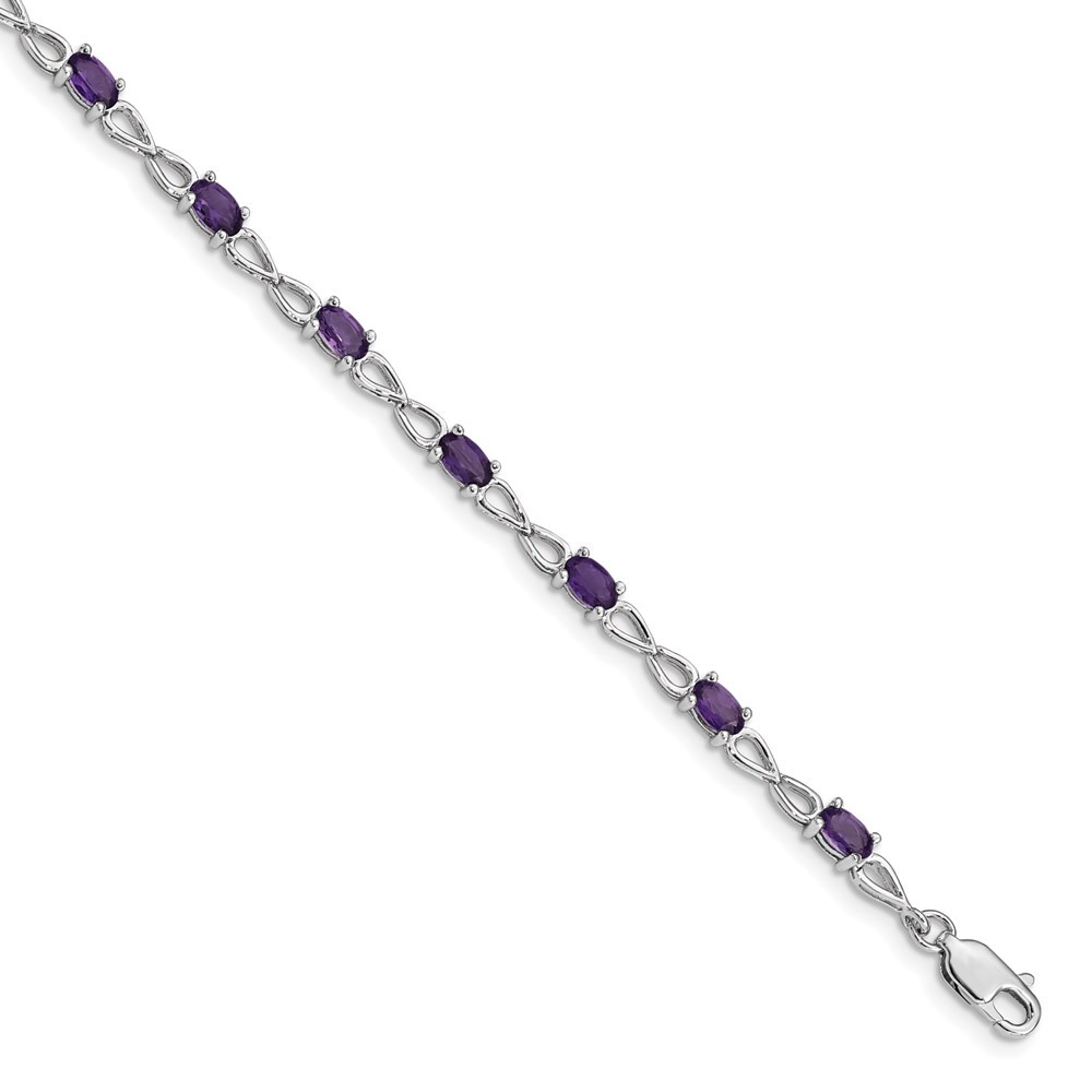 Sterling Silver Rhodium-plated Amethyst Bracelet 7
