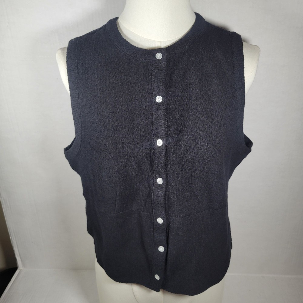 Madewell Women Cotton Blend Button-Front Black Sleeveless Sweater Vest Size M