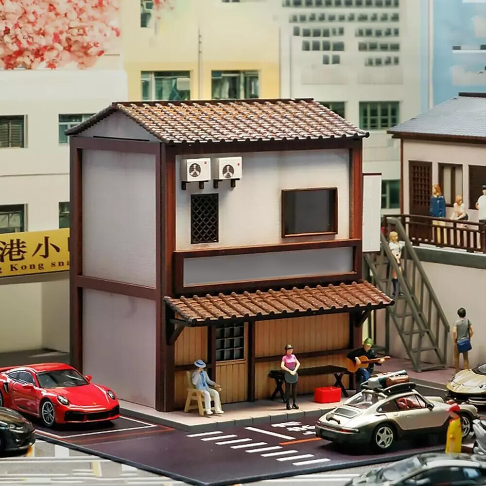 Diorama 1/64 Car Garage Model Japanese Building Parking Lot Scene Display  Model