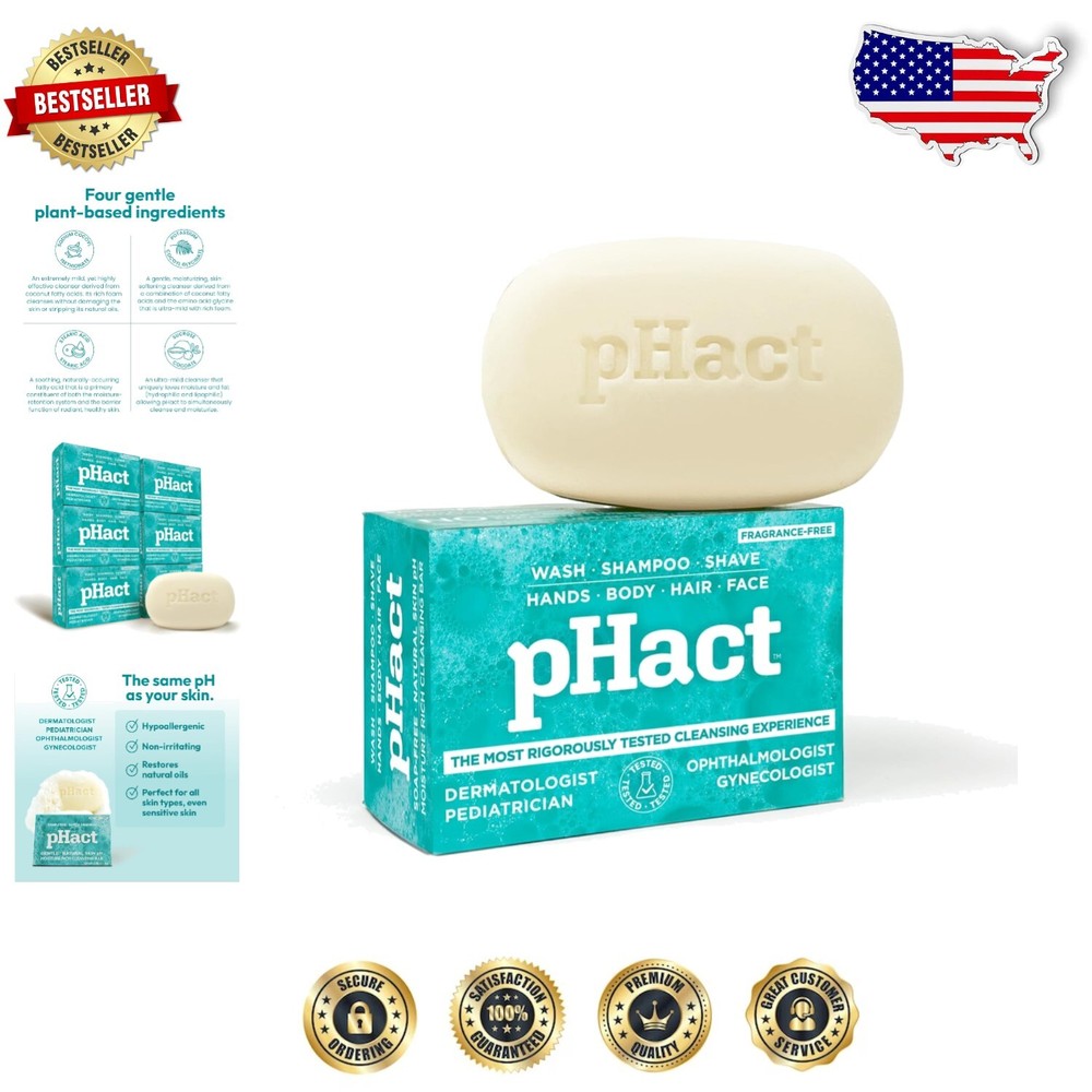 Gentle pH-Balanced Cleansing Bars for Sensitive Skin – 4.25 oz (6-Pack)