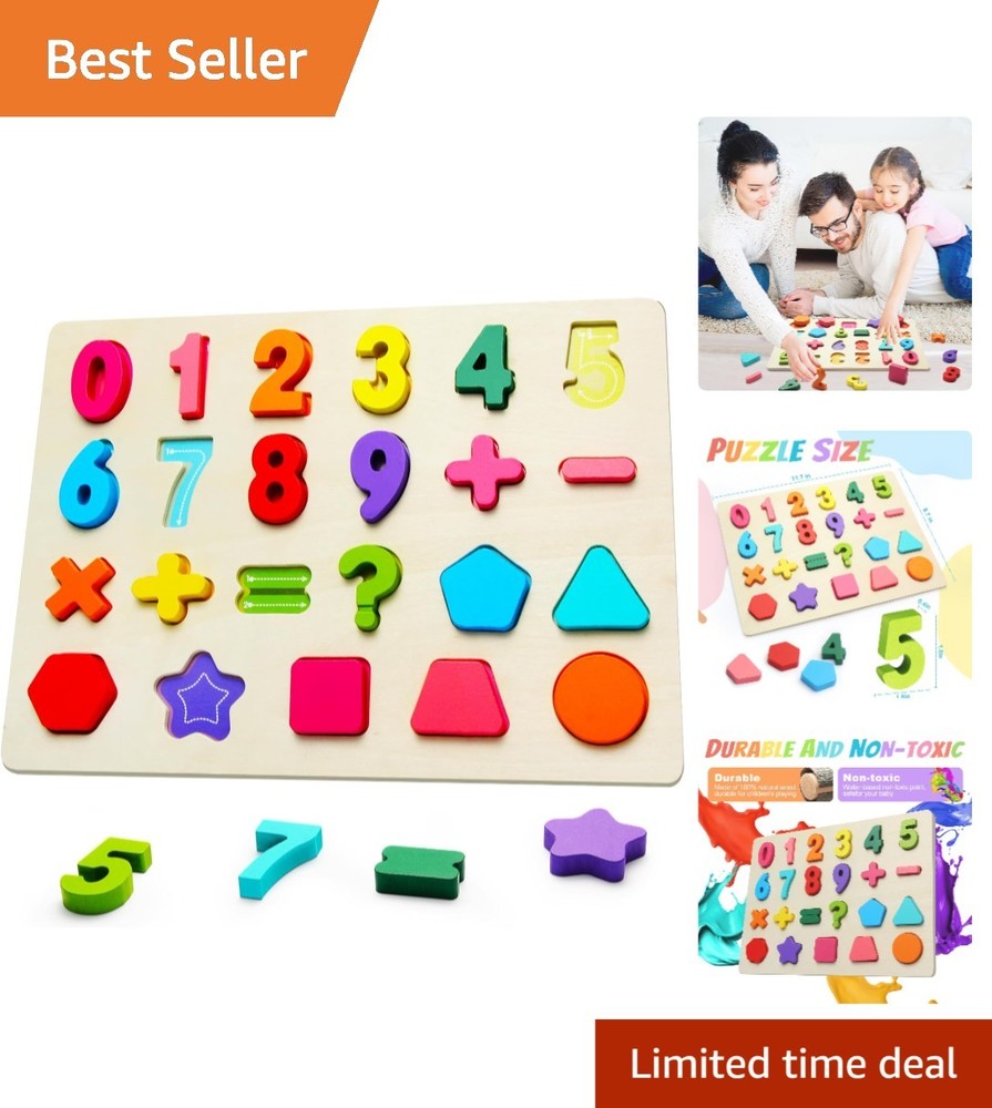 Colorful Wooden Toddler Puzzles - Number & Shape Recognition for Early Learning