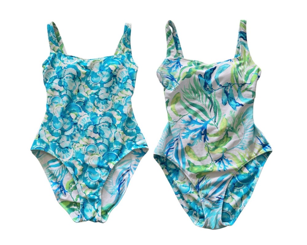 Tommy Bahama Women Reversible Lace Back One Piece Swimsuit Small Teal Tropical
