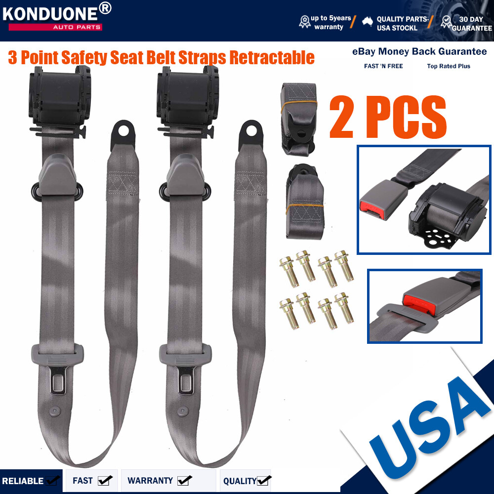 2set 3 Point Safety Seat Belt Straps Retractable Car Vehicle Adjustable Belt Kit