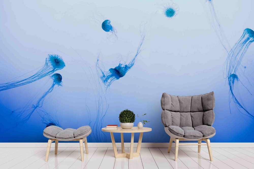 3D Blue Jellyfish Wall Murals Wallpaper Murals Wall Sticker