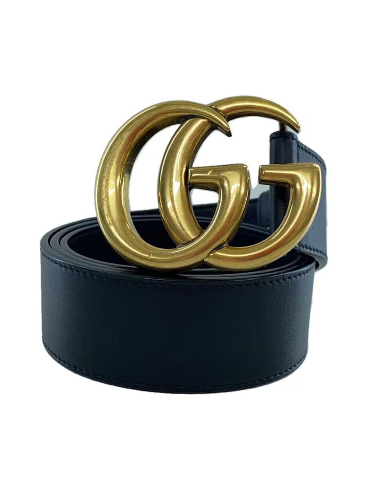 GUCCI Double G Black Leather Belt for Women Wide Style
