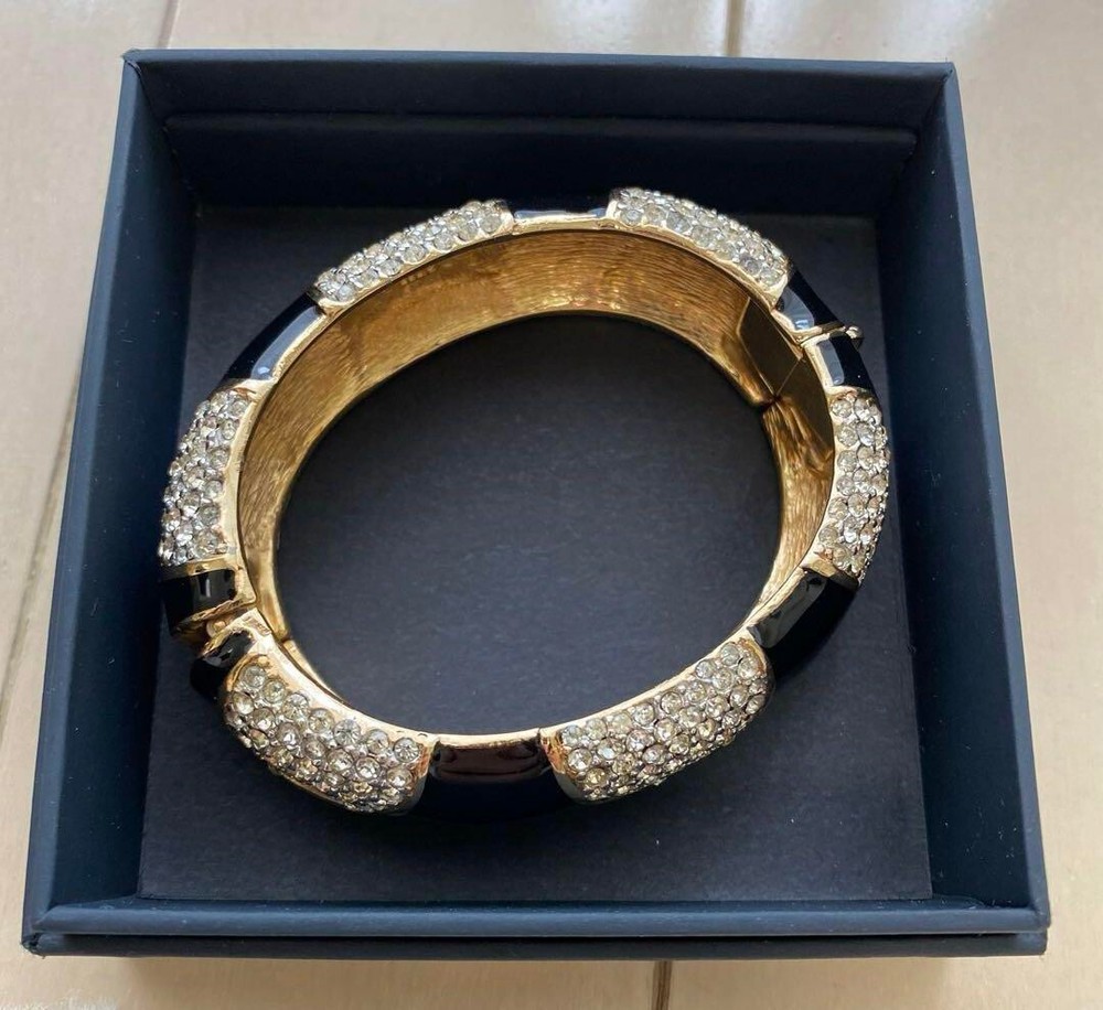 Vintage CINER Cloisonne Black Gold Bangle Bracelet 16cm