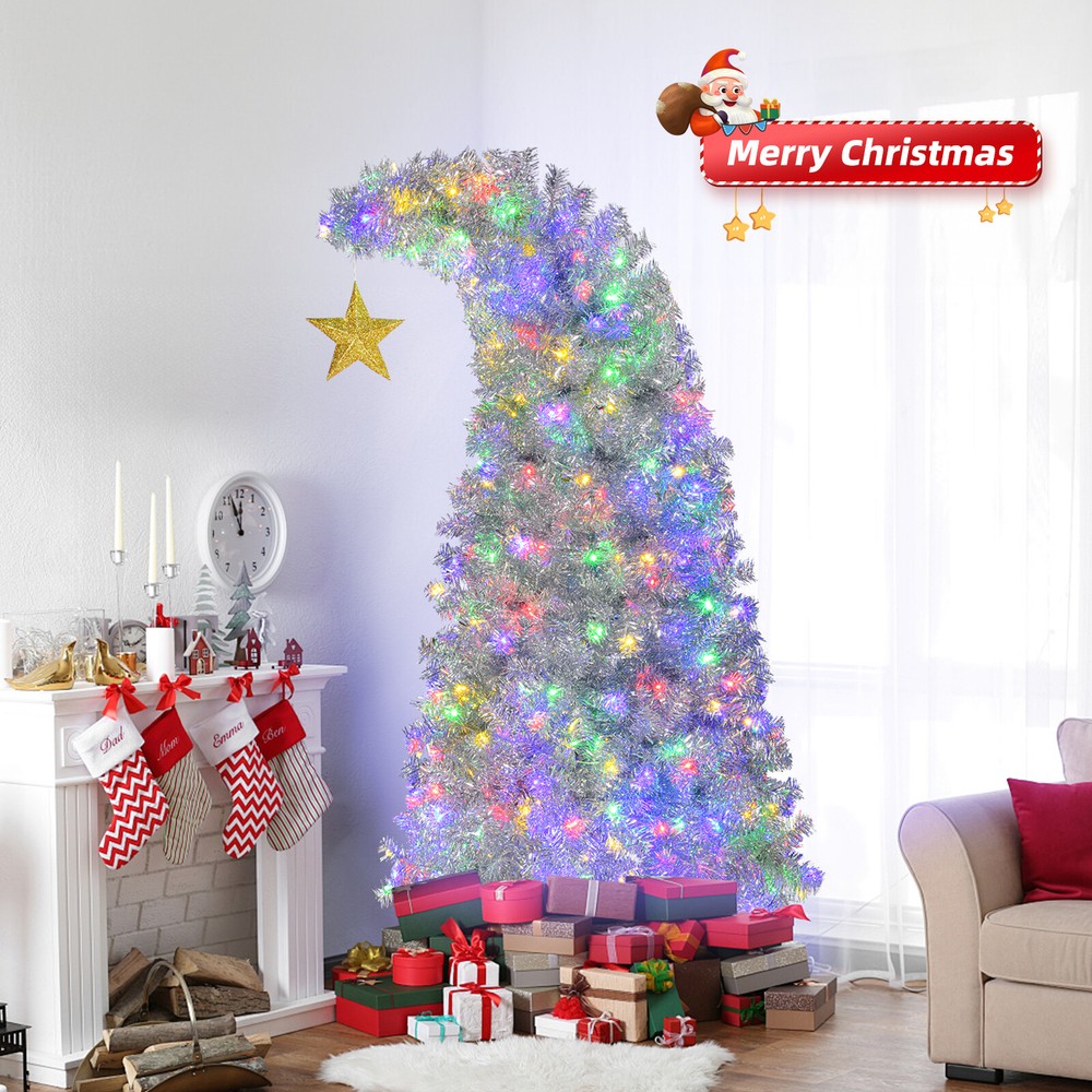 6FT 300 LED Silver Artificial Christmas Tree for Holiday Festival Decor  