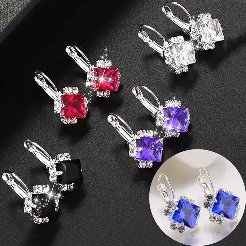 Silver Plated CZ Stud Dangle Earrings - Trendy Women's Fashion Jewelry