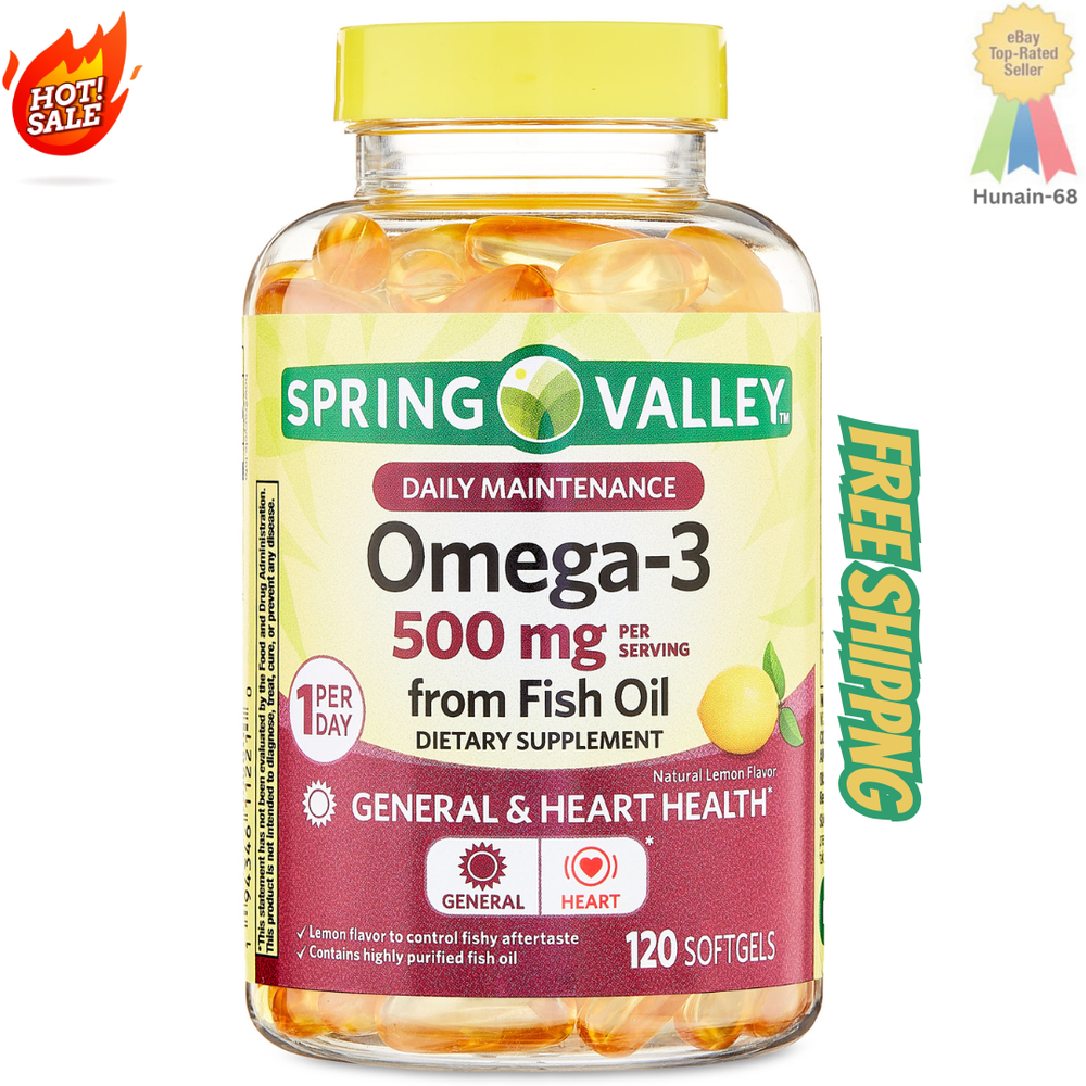 Spring Valley Fish Oil Omega-3 General Supplement Softgels, 500 mg, 120 Count