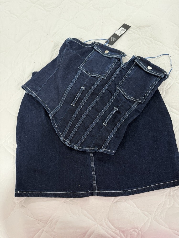 Women's Blue Denim Cotton Skirt and Top 2 Piece Outfit Size L New with Tags