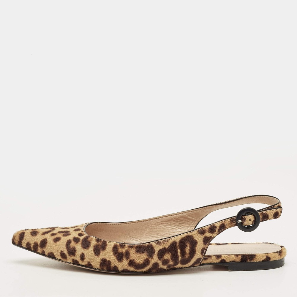 Gianvito Rossi Brown Leopard Print Calfhair Anna Slingback Flats Size 36