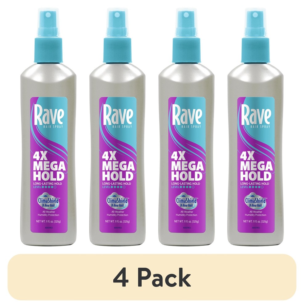 Rave 4X Mega Hold Hairspray Non-Aerosol 11oz Pack of 4