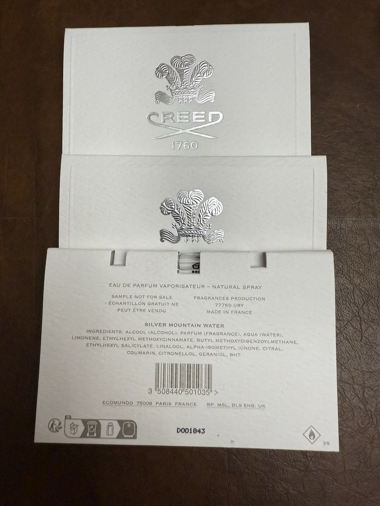 3 Piece Creed Silver Mountain Water EDP Official Carded Sample Spray 1.7ml