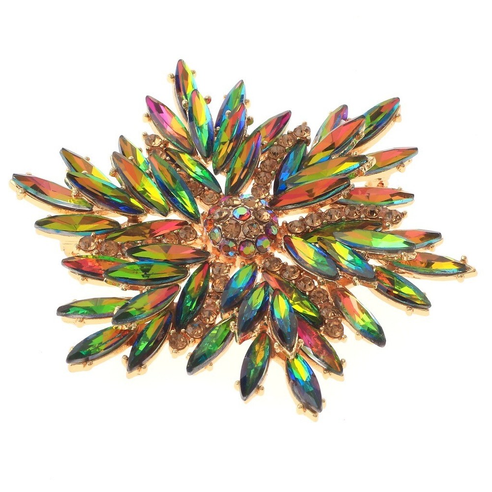 Gold Tone Metal Snow Flake Brooch with Rhinestone P1259-GMX