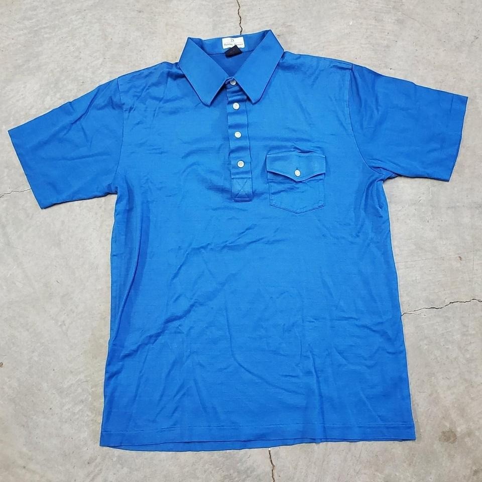 Neiman Marcus Blue Short Sleeve Polo Shirt with Breast Pocket