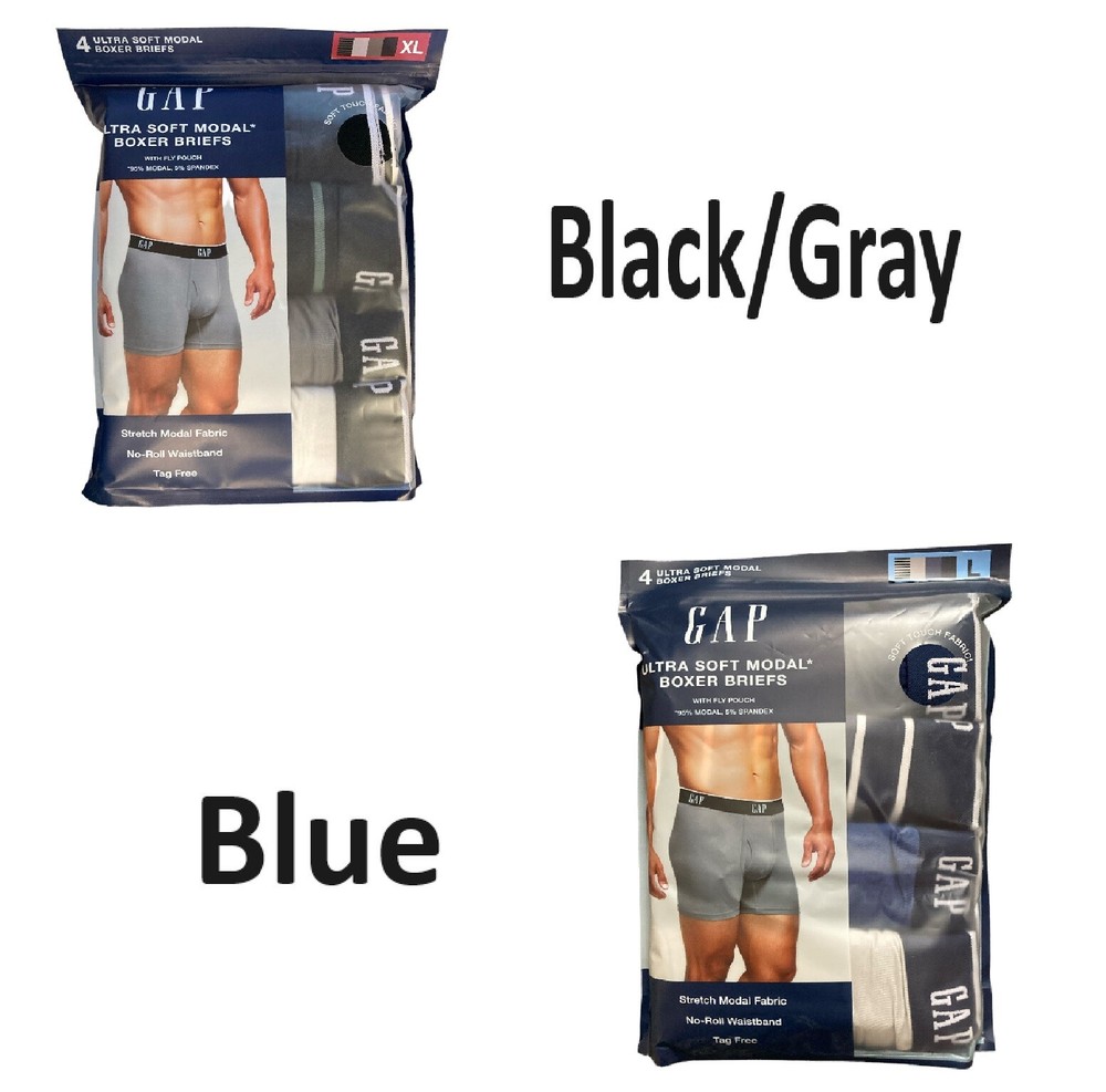 GAP Men's Ultra Soft Stretch Modal No Roll Waistband Boxer Briefs, 4 Pack