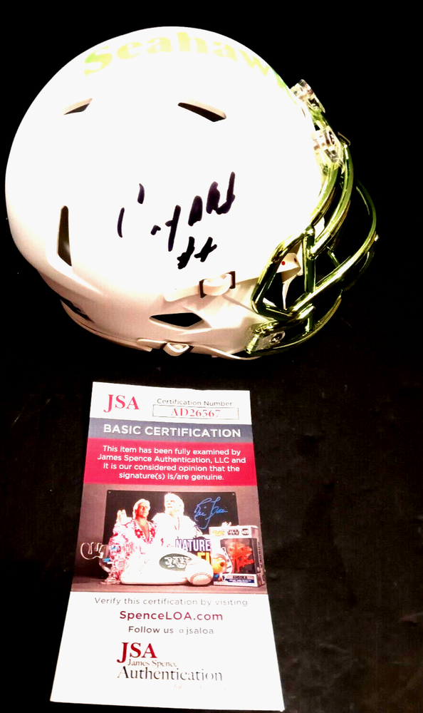COBY BRYANT Seattle Seahawks SIGNED Mini Helmet JSA COA NEON GREEN CHROME