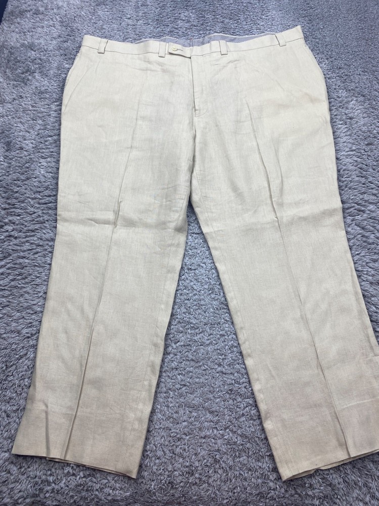 Calvin Klein Men's Beige Linen Flat Front Formal Trousers 48R 48x28
