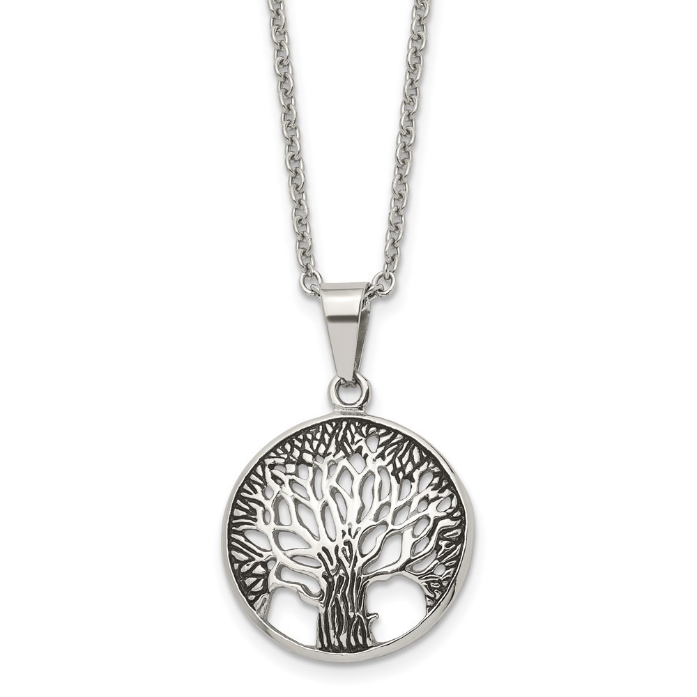 Stainless Steel Polished Tree of Life Pendant Cable Chain Necklace 20